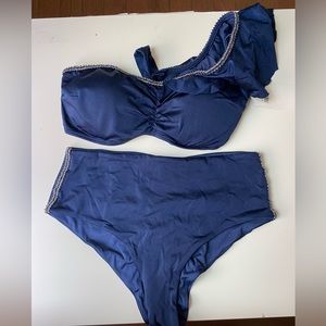 Asymmetric seventies bikini color blue
